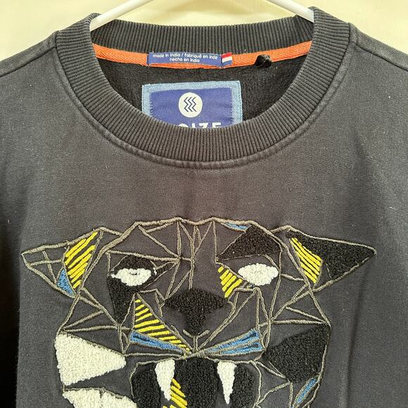 NOIZE AMSTERDAM Panther Sweatshirt Mens SMALL Black Crew Neck Long Sleeve - Picture 2 of 11